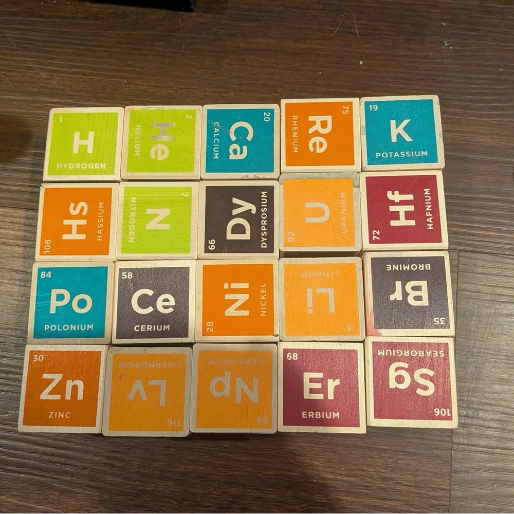 Vintage Periodic Table Wooden Blocks - Bright Multicolor Set
